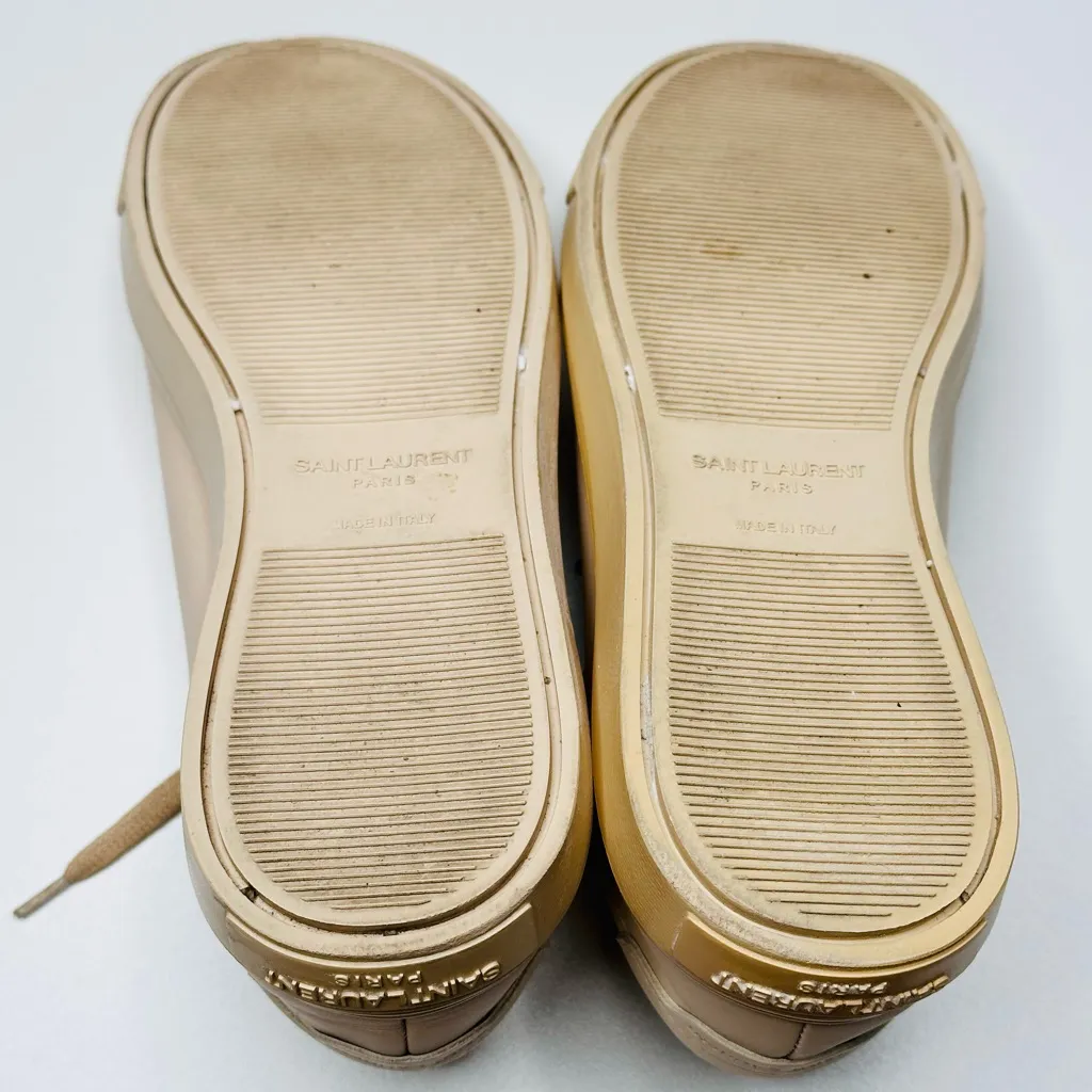 Saint Laurent Women’s Andy Beige Cream Leather Round Toe Trainers Sneakers - Image 9