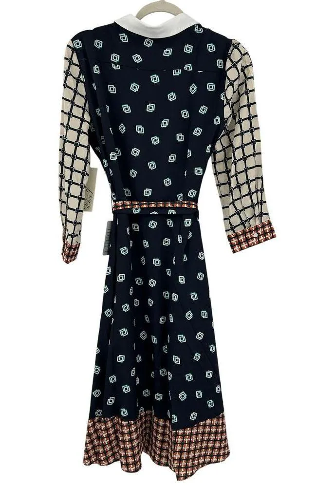 NWT Eliza J Geo Print Belted Shirtdress Collar Midi Button Closure Bold - Image 9