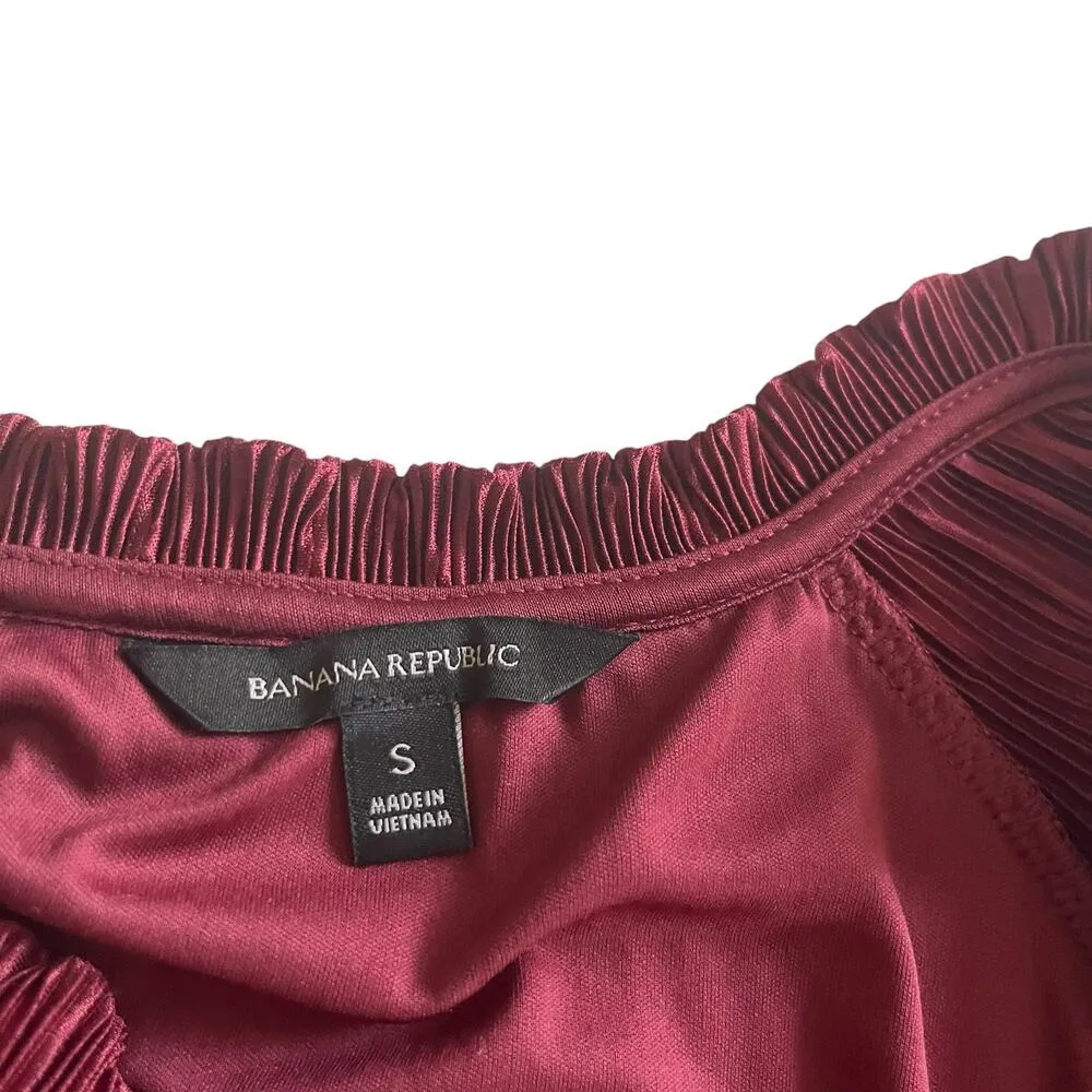 Banana Republic Burgundy Long Sleeve Plisse Pleated Swing Shift Dress Size Small - Image 6