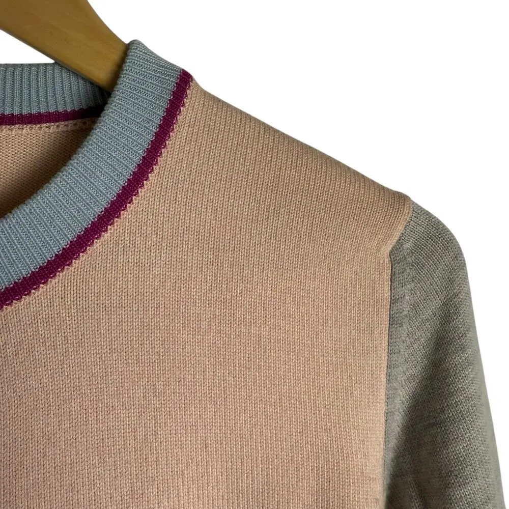 Kenzo Tiger Patch Pink Gray Colorblock Wool Cardigan Sweater Size Small - Image 3