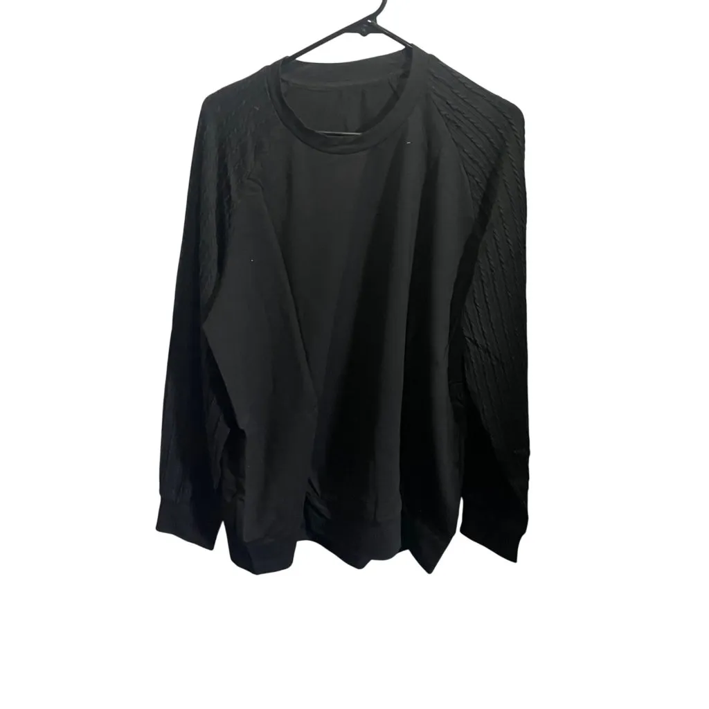 Black XL Crewneck Sweater With Textured Knit Sleeves Polyester Blend - Image 2
