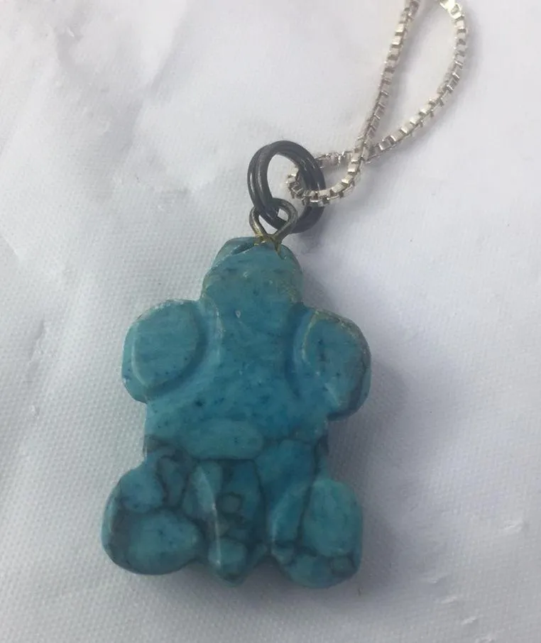 Vintage carved turquoise necklace sterling chain 17" Blue - Image 3