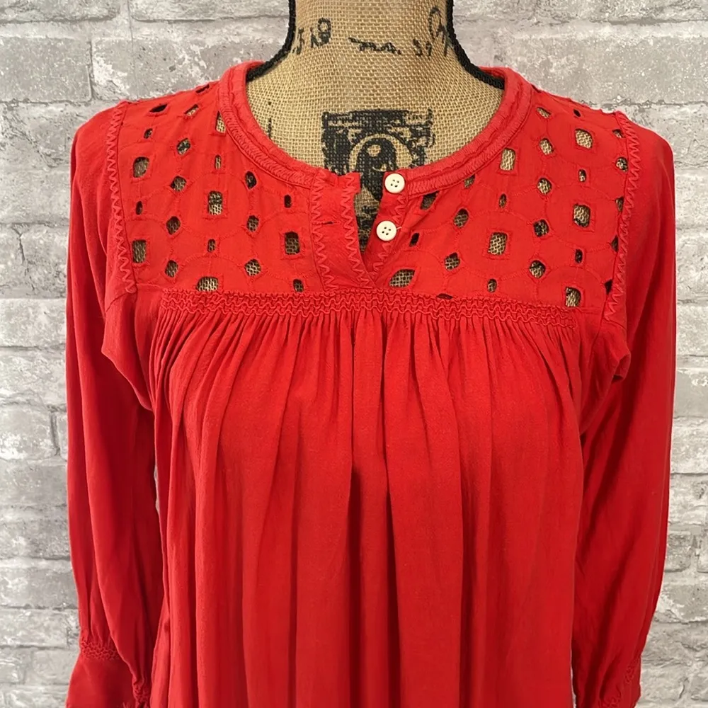 Madewell Daybreak Eyelet Linen
Orange Red Mini Long Sleeve Dress - Image 3
