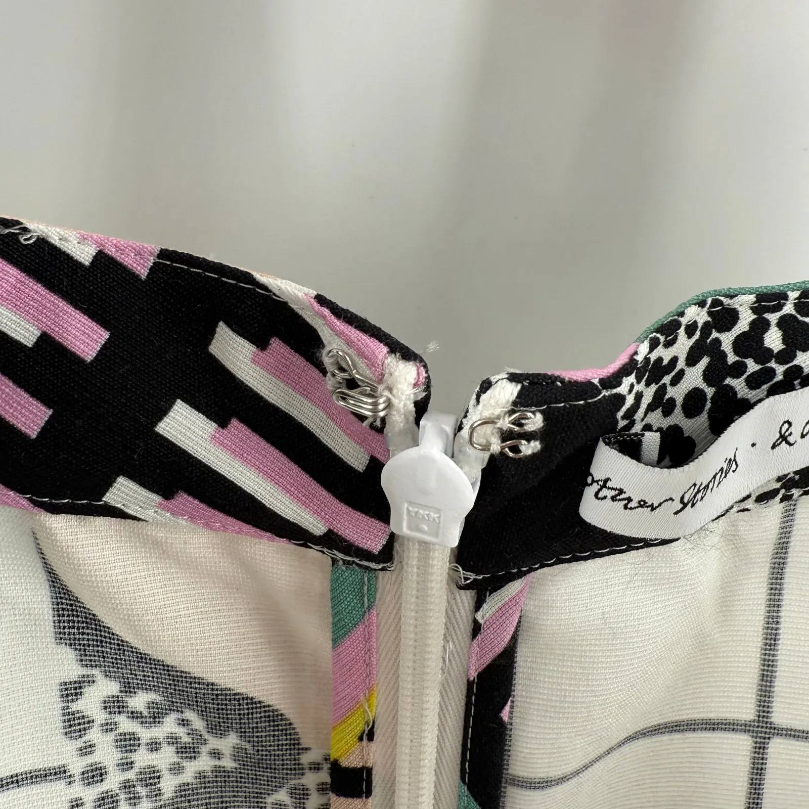 & Other Stories Dress Size 4 Mini Retro Print Graphic Grid Skater Balconette - Image 6