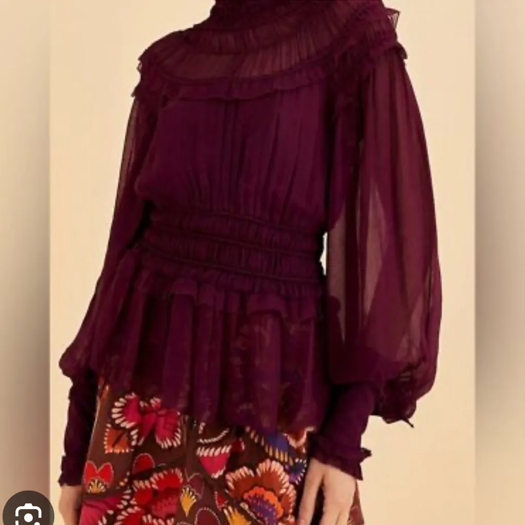 Farm Rio Burgundy Ruffle High Neck Blouse - Image 3