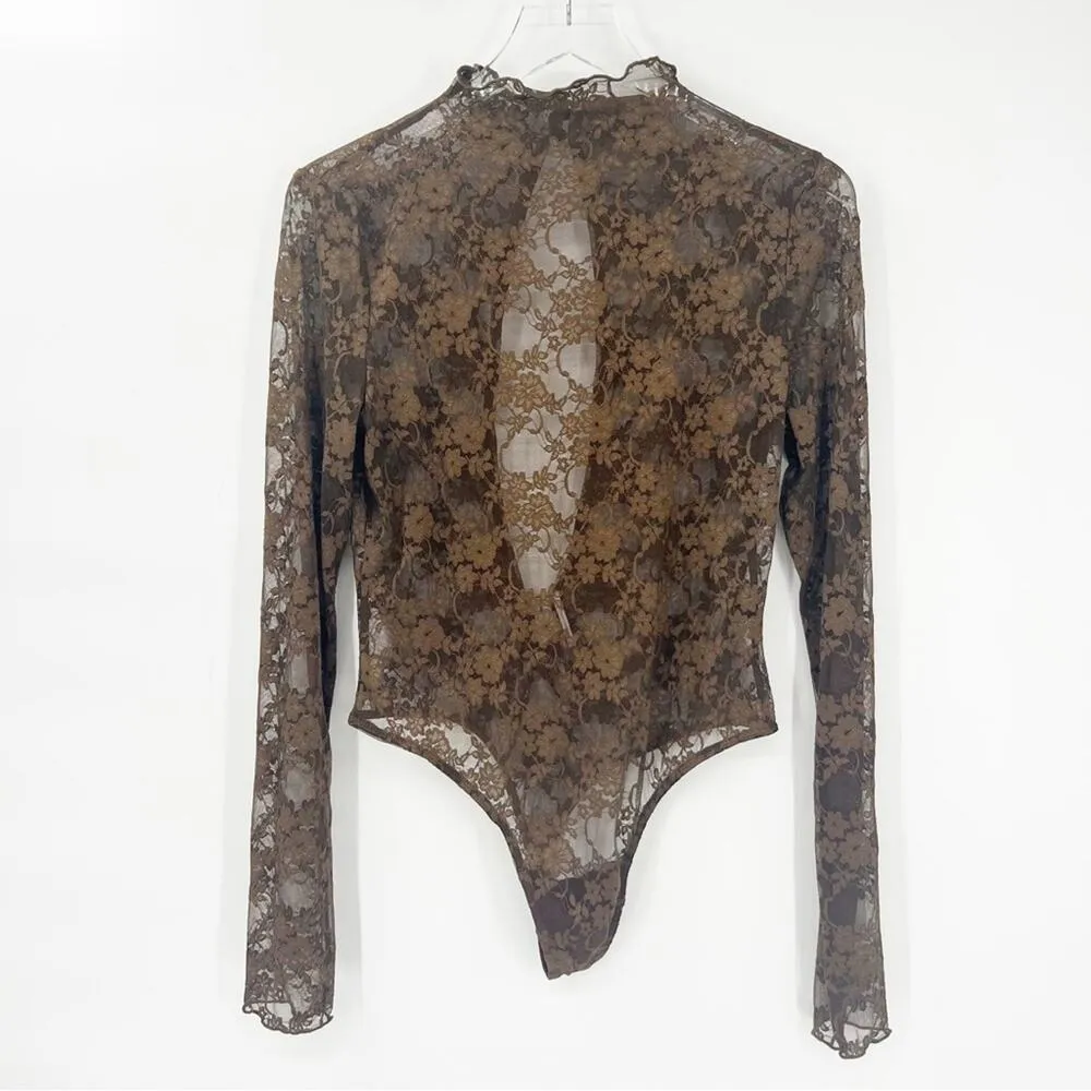 NEW Urban Outfitters Out From Under Kat Lace Open Back Mockneck Bodysuit L Green - Image 3