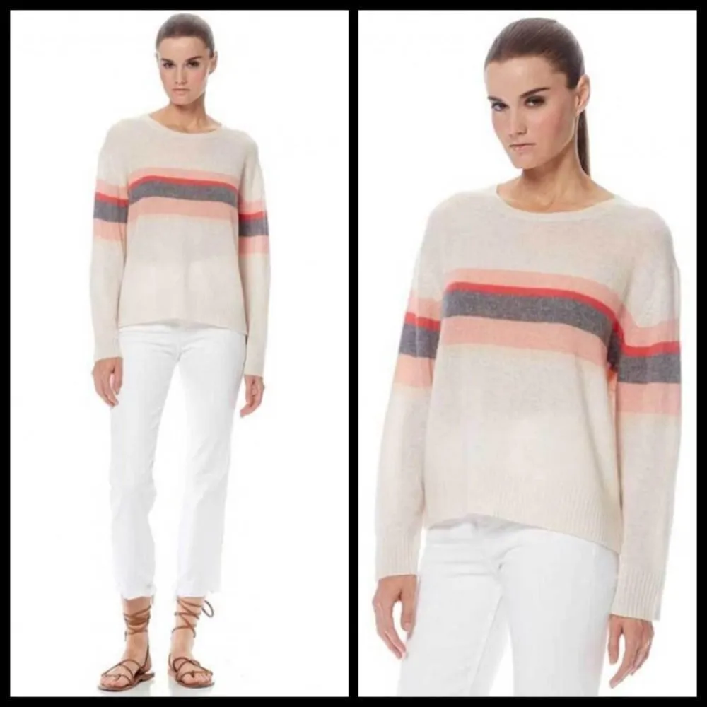 💕360 CASHMERE💕 Christina Central Stripe Knit Sweater Chalk Medium M NWT - Image 3