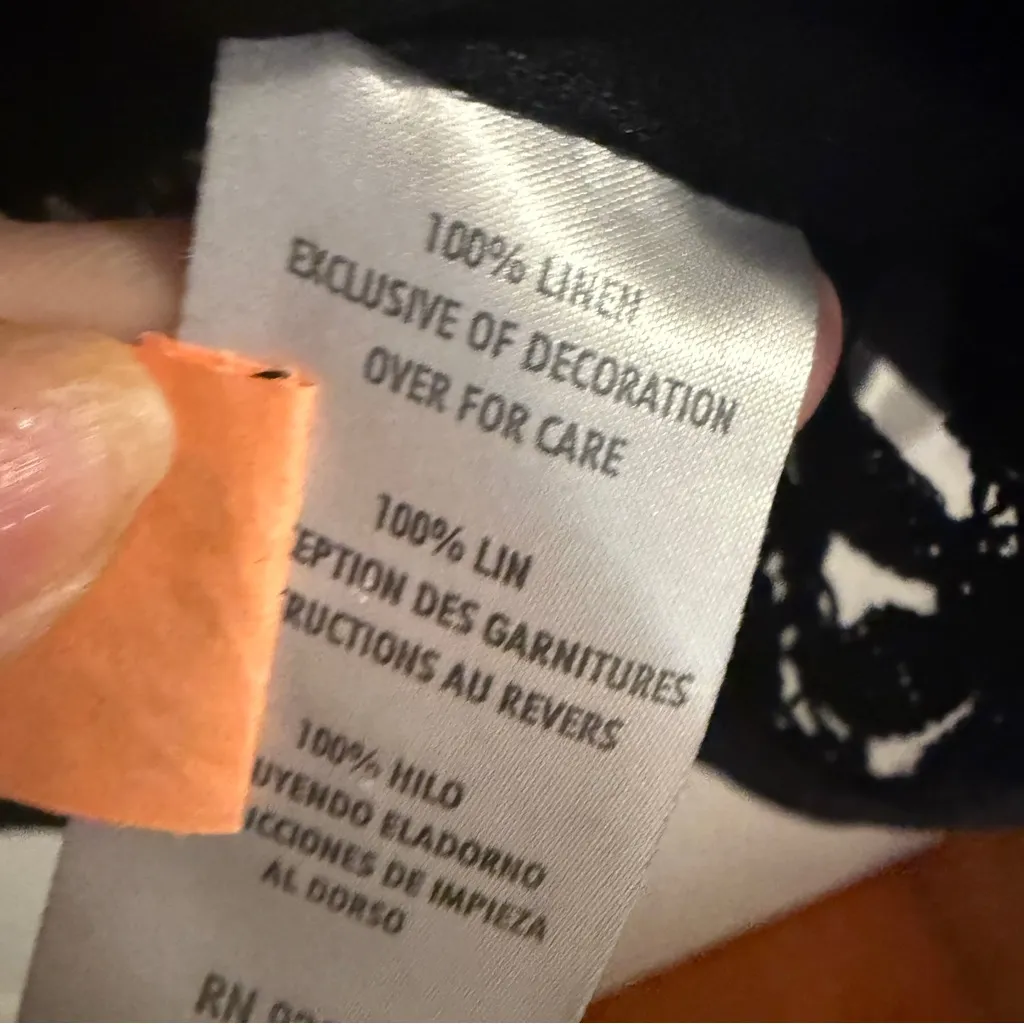 Black Button-Up Women's Blouse with Lace Detail 100% Linen Long Sleeve Medium - Image 4