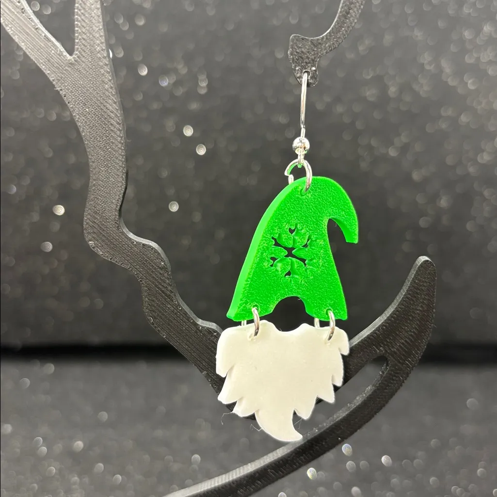 🎄 Green Hat Christmas Gnome Earrings 🎅✨ - Image 2