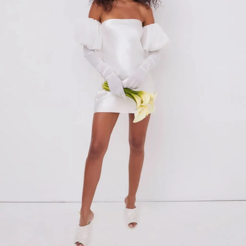 For Love & Lemons Hazel White Mini Bridal Dress Romantic Coquette Gloves Bride - Image 5