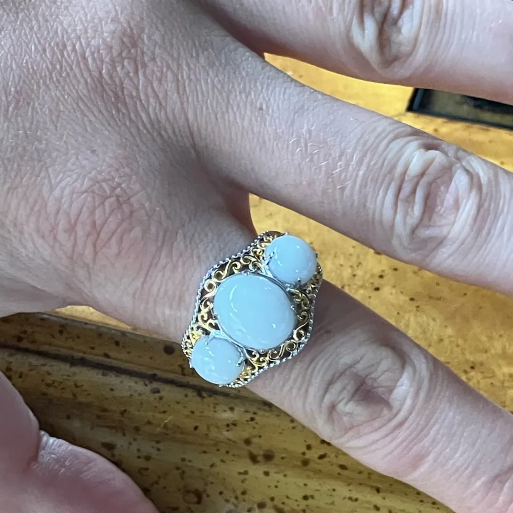 Natural White Jade Sterling Silver Ring Size 9 - Image 4