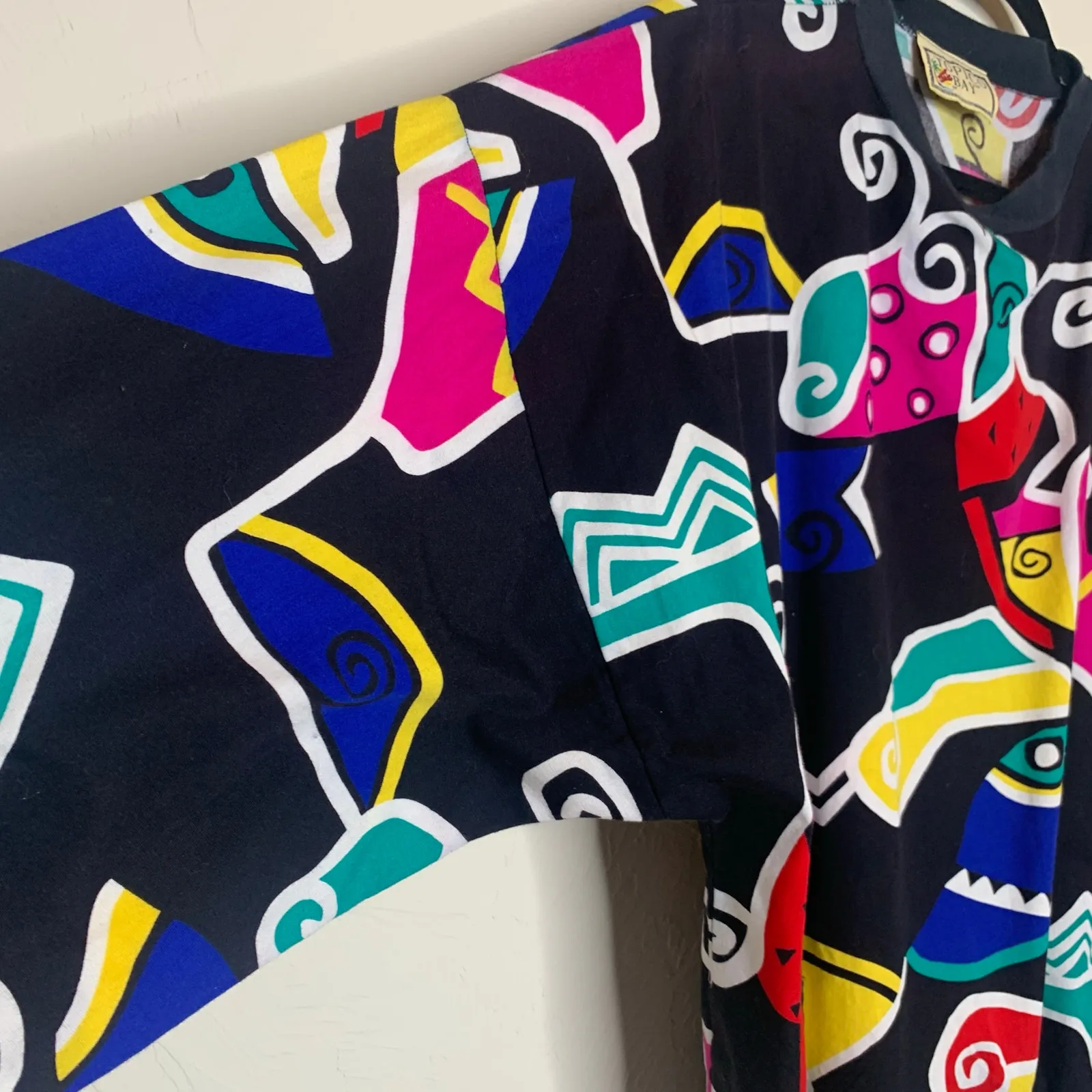 Vintage Bright 90s Pullover Cotton Sz XL Geometric Pattern Black - Image 8