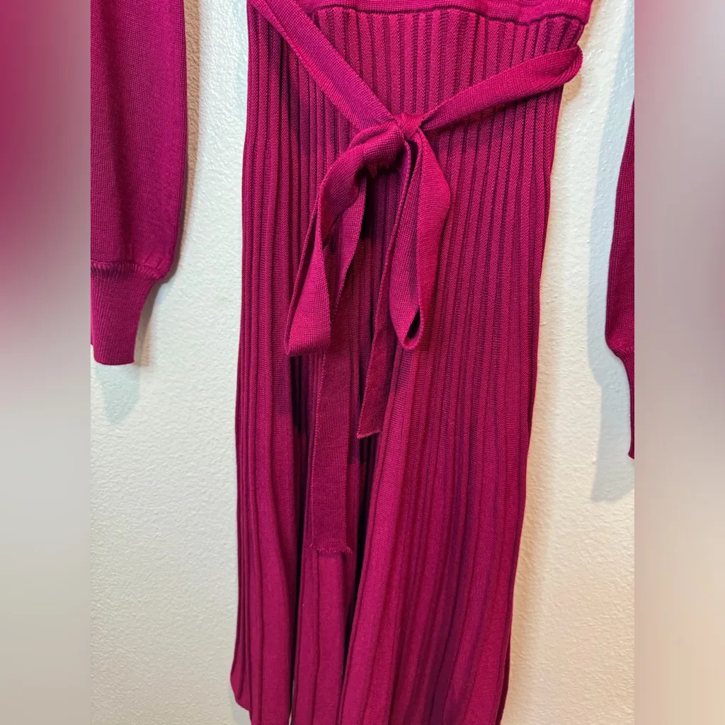 Nina Leonard New Rayon Balloon Sleeve Pleated Midi Sweater Dress Burgundy Size S - Image 9