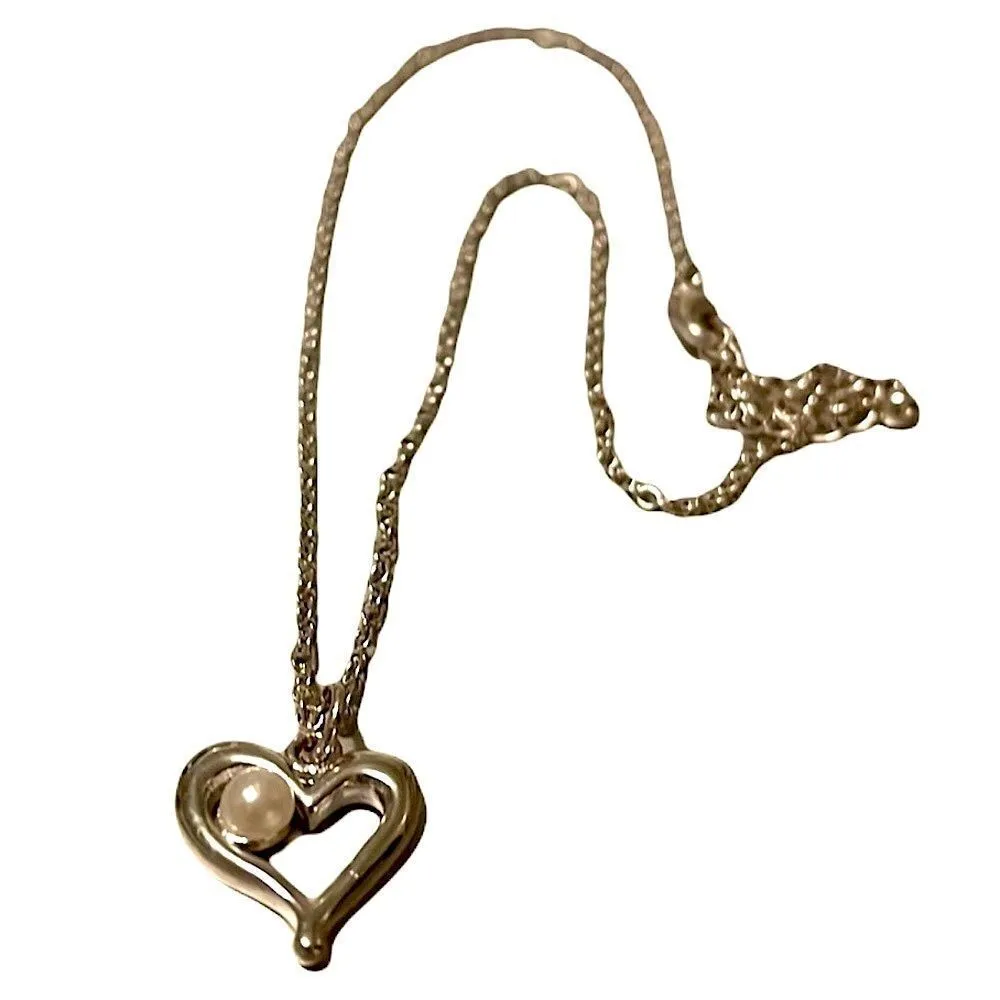 Heart Pearl Silver Necklace Pendant Y2K Valentine’s Gift Heart J… - Image 6