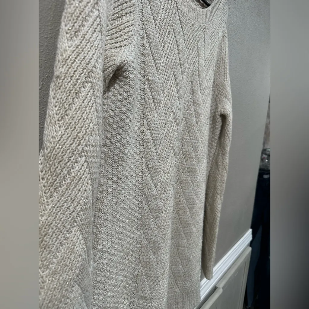 Pink Rose Cream Knit Sweater With Gold Glitter - Image 3