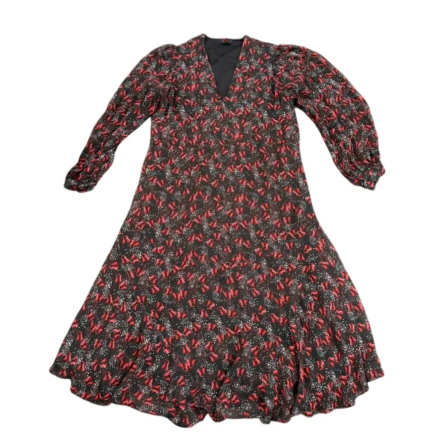 PINKO Red Floral Long Sleeve Dress in Black/Red, Size IT 38/US 2 Black - Image 4