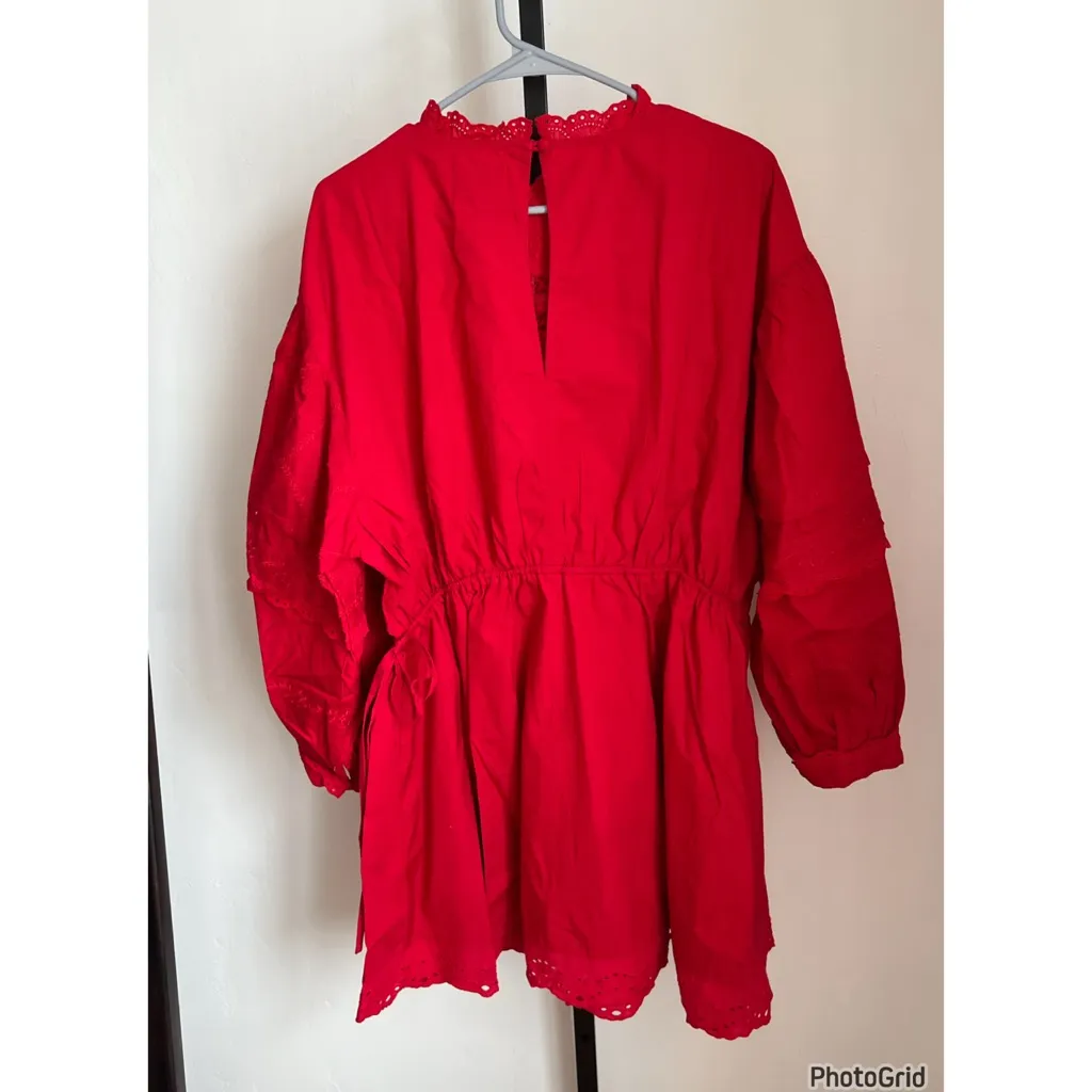 Anthropologie Damson Madder Clancy Long Sleeve Eyelet Red Dress Size 12 NEW - Image 4