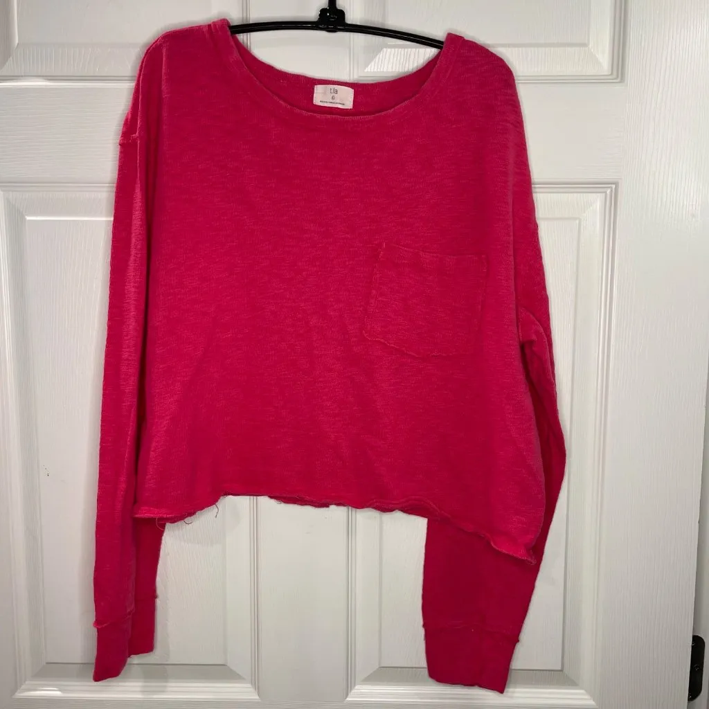 Anthropologie T.La Cropped Long-Sleeved Tee Women's Size‎ Large 100% Cotton Pink - Image 5