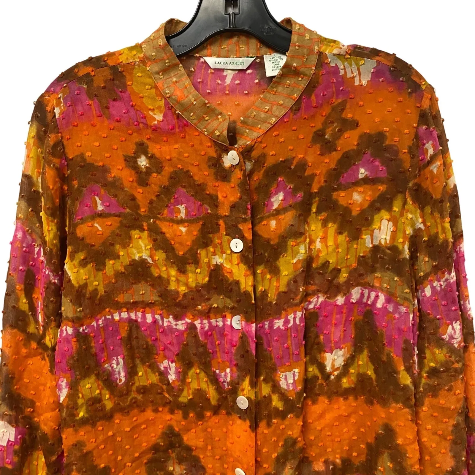 Vtg Laura Ashley Women Silk Cotton Blend Abstract Print Long Sleeve Blouse Top - Image 3