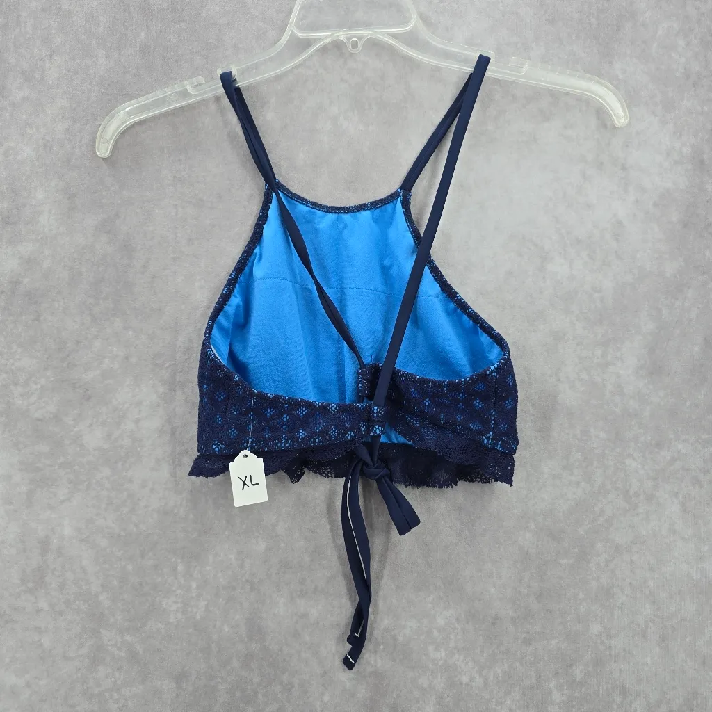 06. Mossimo Blue Floral Lace Ruffle Tie Bikini Swimwear Top XL - Image 2