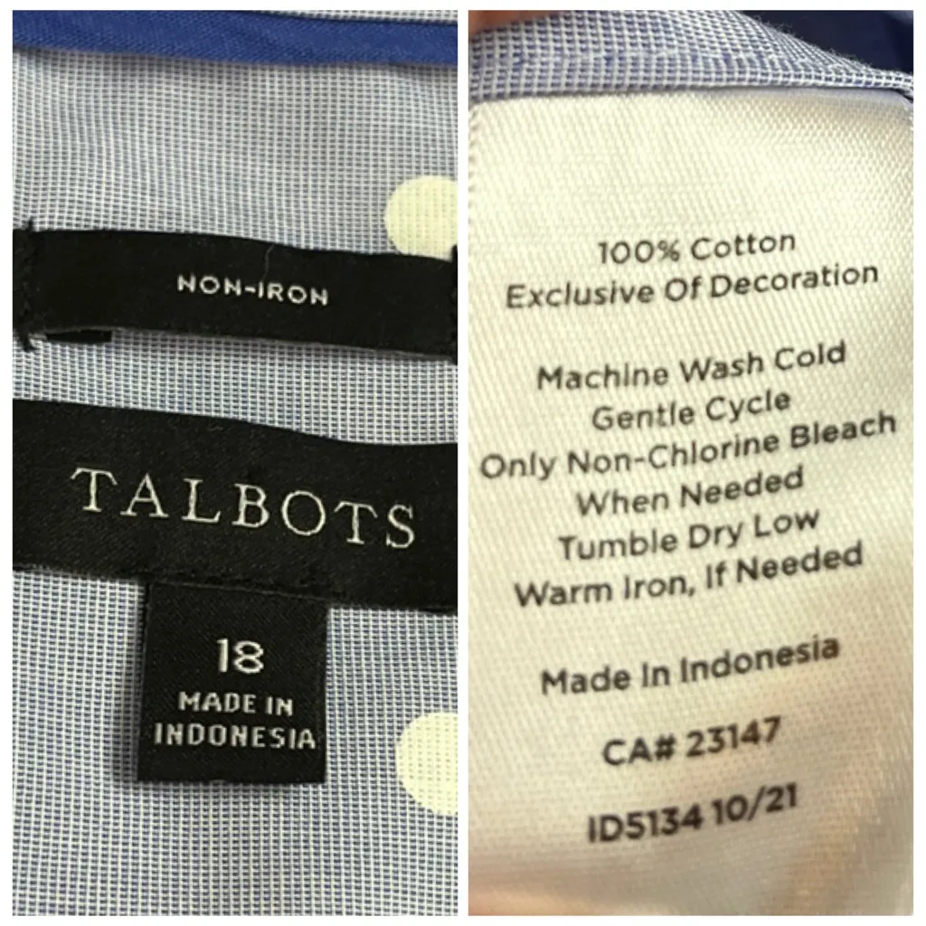 Talbots Top Collared Button Down Sleeveless Blue White Polka Dot Women’s Size 18 - Image 9