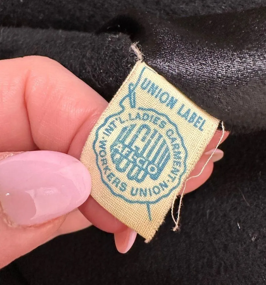 Vintage '60s Mid Century Black Wool Blonde Mink Fur Collar Women's M/L Size L - Image 5