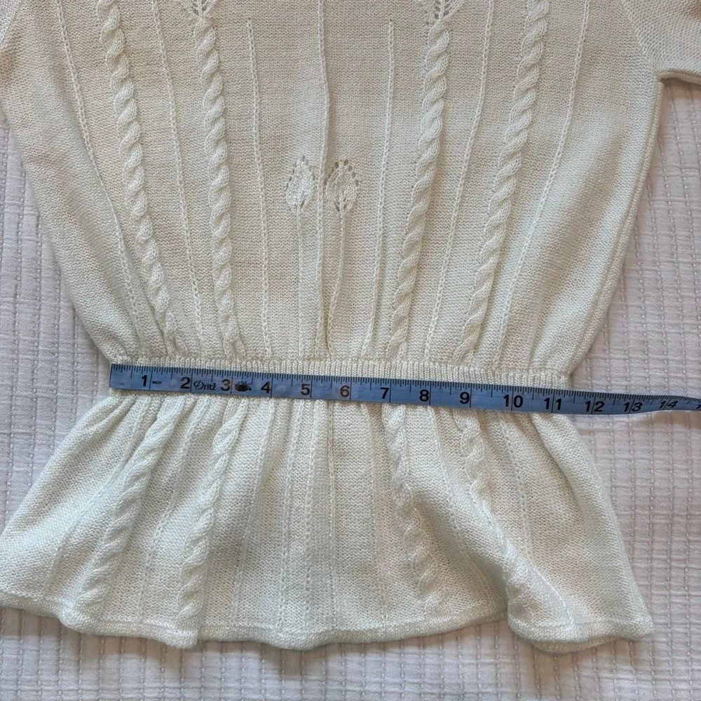 Vintage 70's Savion by Ignacy Feuer Cream Women's Knit Skirt Set Peplum Size 10 - Image 11