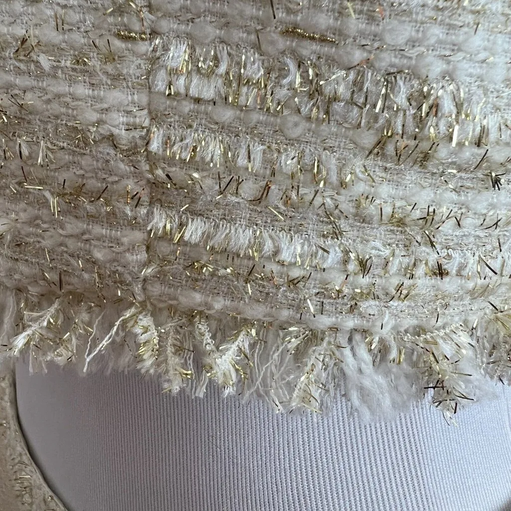 NBD Blair Mini Skirt Shawna‎ Crop Top Set M Tweed Ivory Metallic Gold Fringe - Image 8