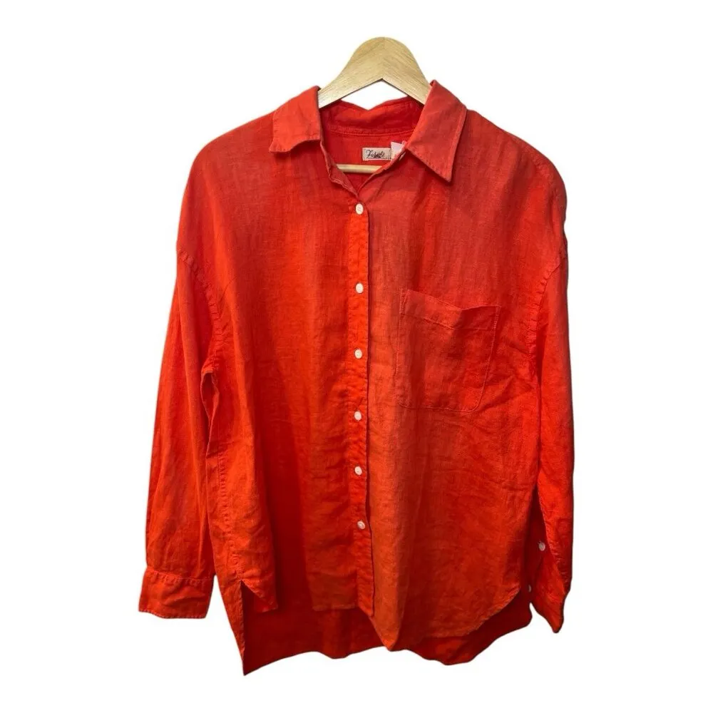 Faherty Laguna Linen Relaxed Shirt Poppy Red Coastal Beach Womens XS Oversized - Image 3