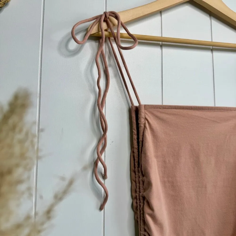 Free People dress bubble skirt midi pleated cotton blend drop waist square neck - Image 2