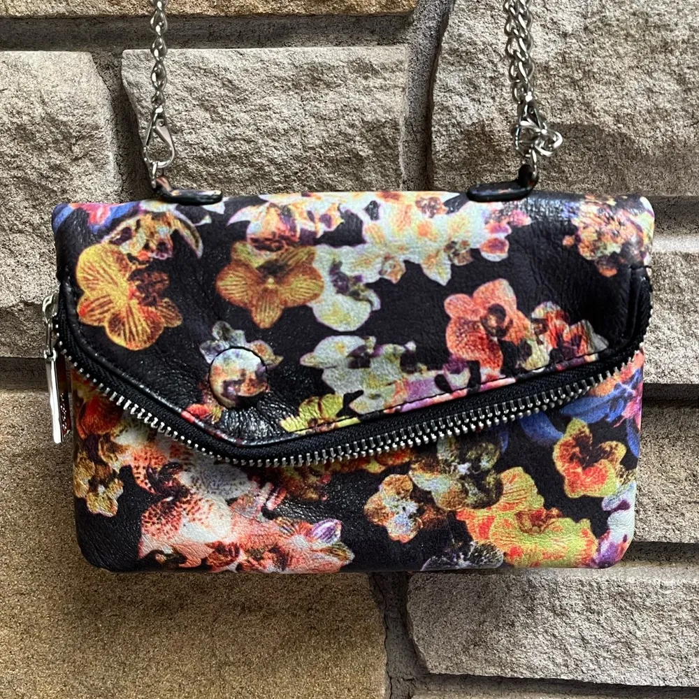 Hobo The Original Daria Floral Handbag Convertible Chain Strap Detachable Purse Pink - Image 2