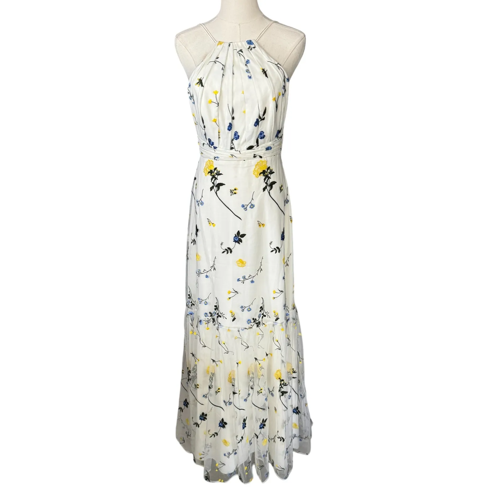 Monique Lhuillier Floral Embroidered Maxi Dress Ivory‎ White Size 4 NWT - Image 4