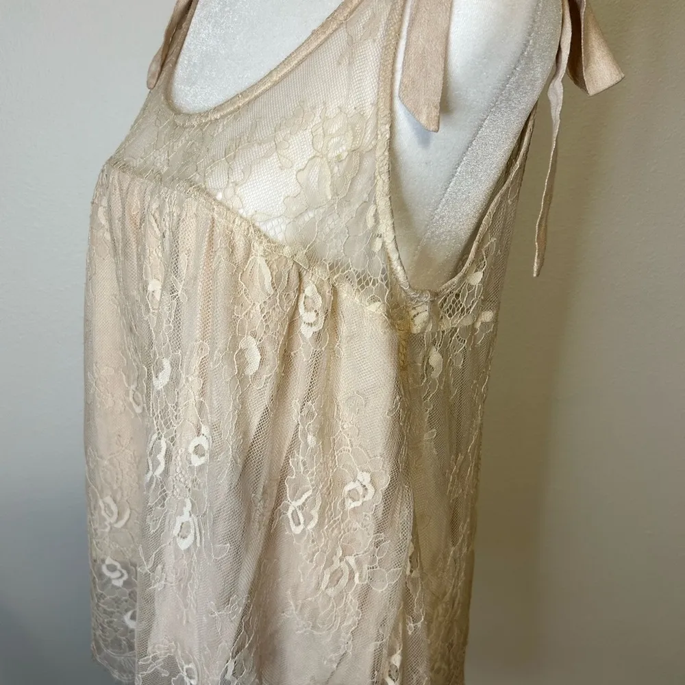 POL Lace Overlay Tank Top - Cream - Image 3