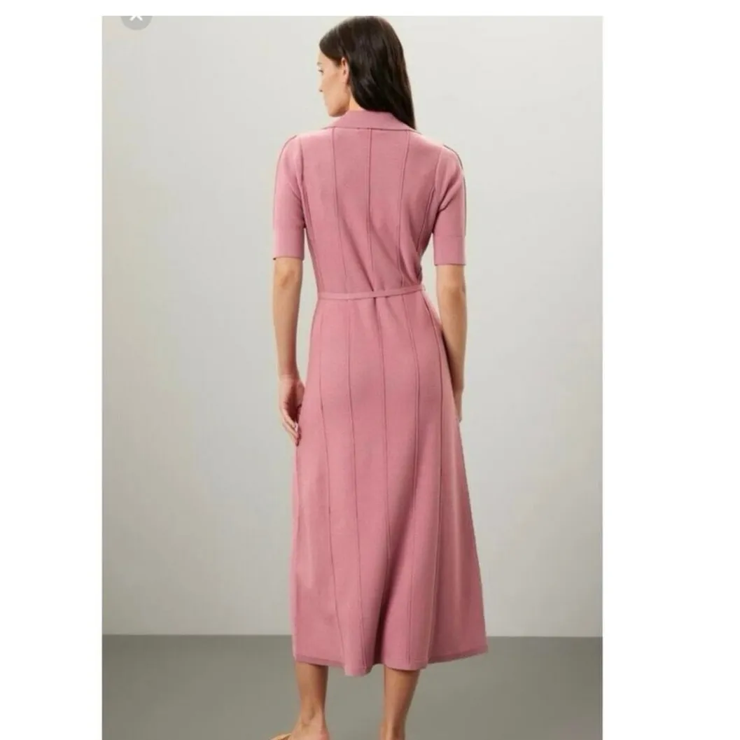 ADAM LIPPES COLLECTIVE Pink Knit Collared Neckline Tie Waist Dress Size Large - Image 2