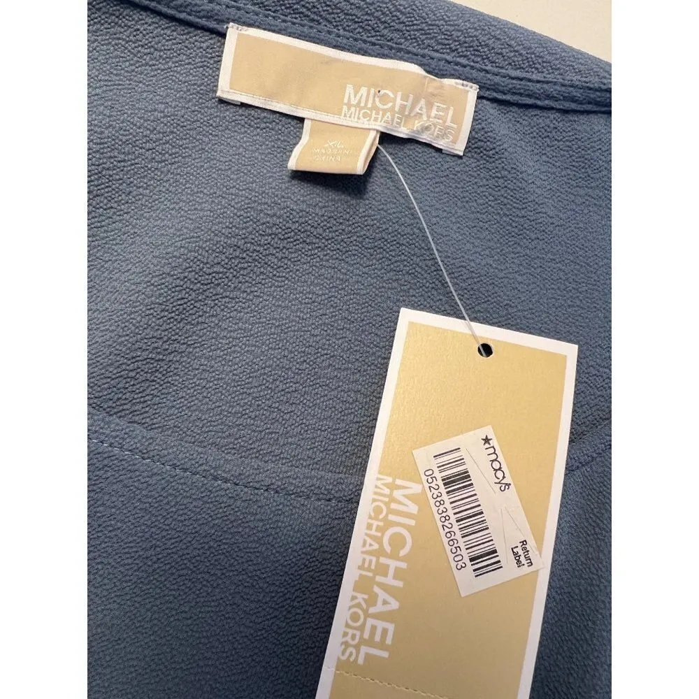 Michael Kors COLD-SHOULDER BOW-SLEEVE TOP IN DARK CHAMBRAY size XL - Image 4