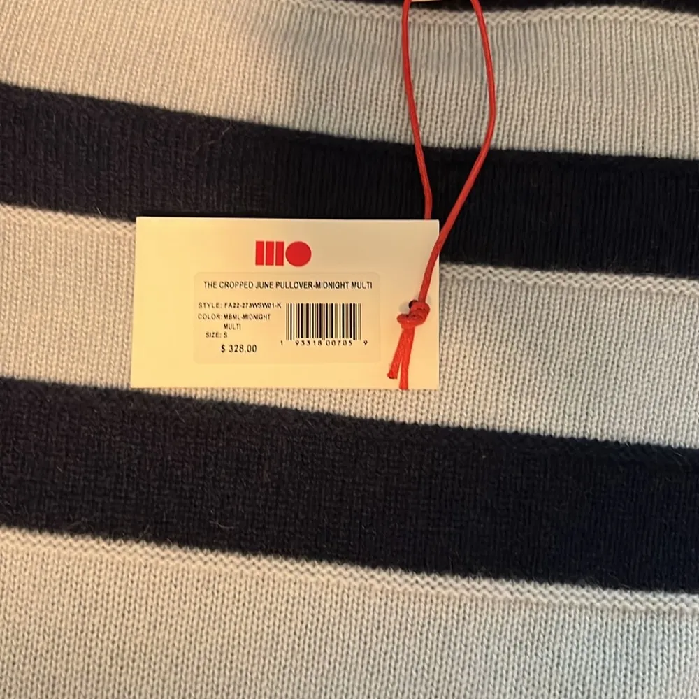 NWT Solid and Striped wool cashmere blend Cropped June Pullover in midnight mult - Image 6