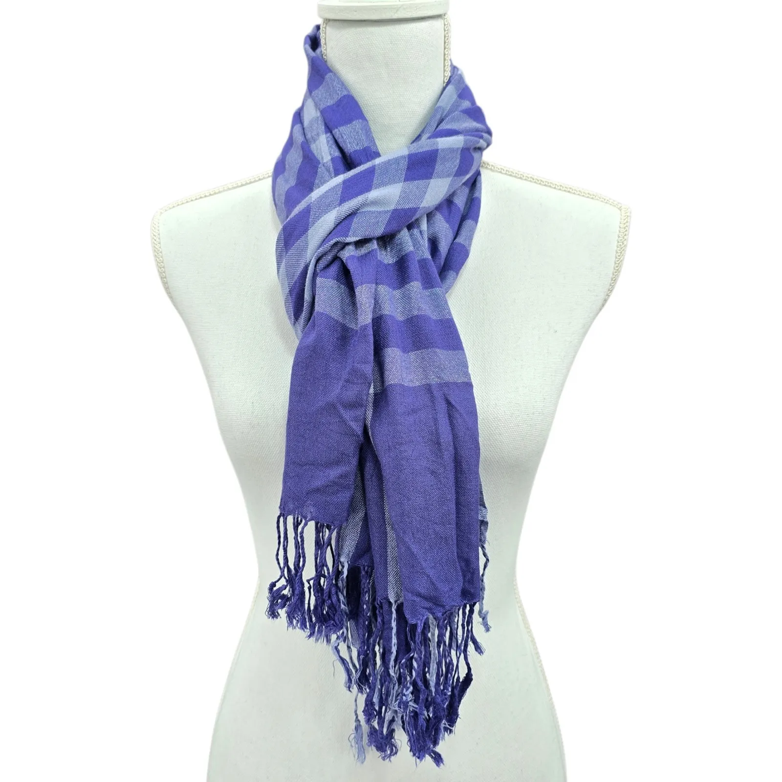 Plaid Y2K VTG Cottage Long Fringe Academia Tartan Cozy Wrap Shawl Scarf OS Purple - Image 4