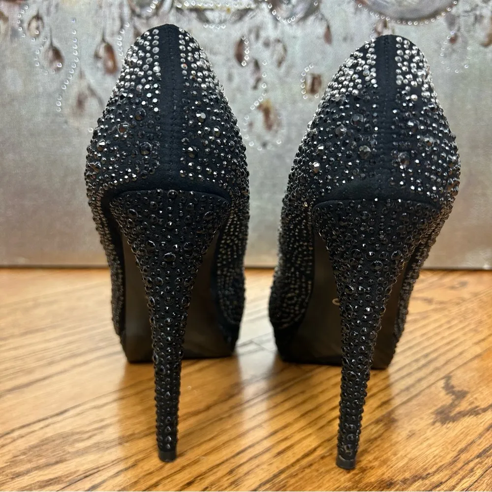 ALDO | Alalain Black Rhinstone Silver Studded Platform Stiletto Heels Size 8.5 - Image 2
