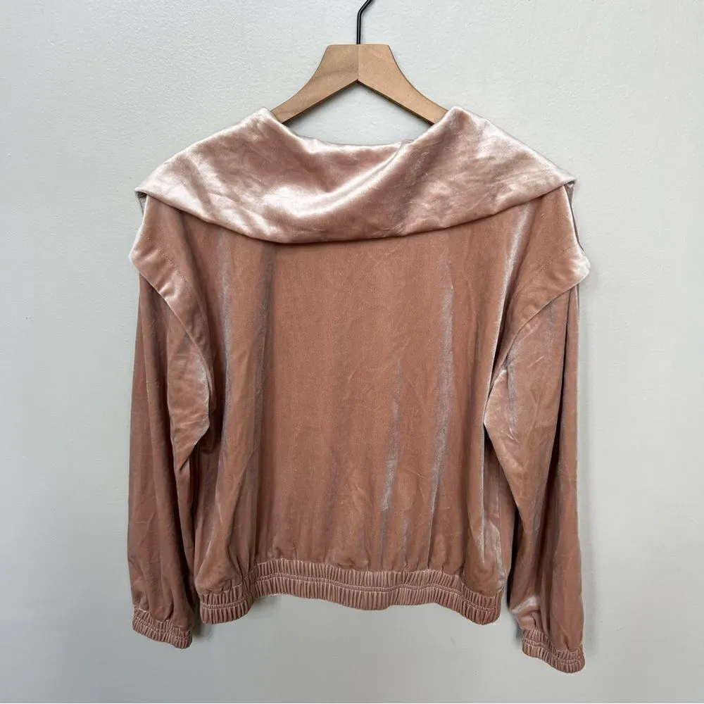 NWT Current Air Oversized Collar Velour Pullover Shirt 1/4 Zip Taupe Tan Small - Image 7