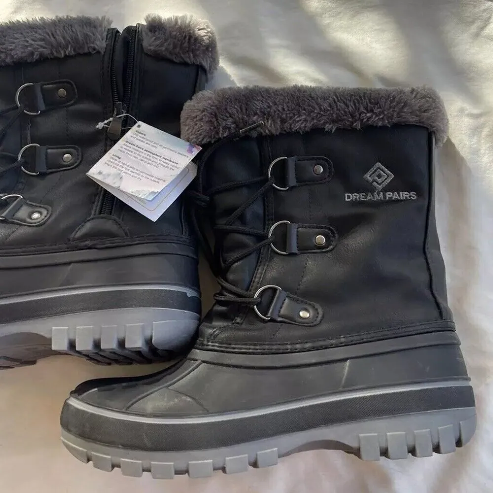 Dream Pairs Black, Grey Snow Boots Faux Leather Fur Women’s Sz 6 Winter Comfort - Image 7