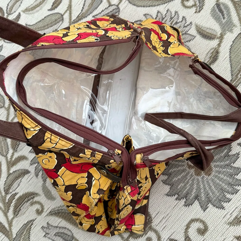 Disney Vintage Winnie the Pooh Bag Duffel Canvas Tote Overnight Travel AOP Yellow - Image 6