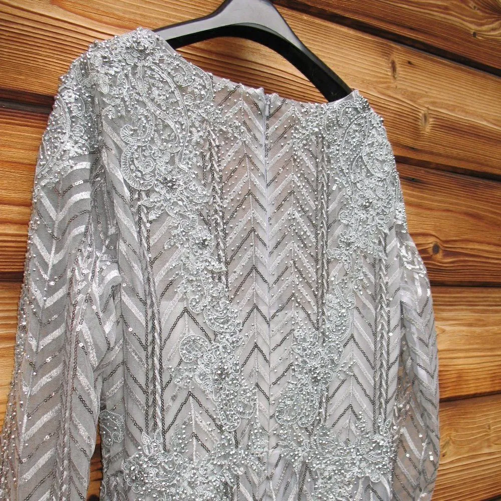 Mac Duggal 20189 Womens Illusion Long Sleeve Wrap Over Gown Dress - Image 12