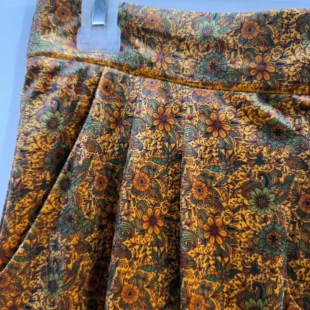 Molly Bracken Velvet Floral Pants Women M High Rise pleated Boho rust trousers - Image 3