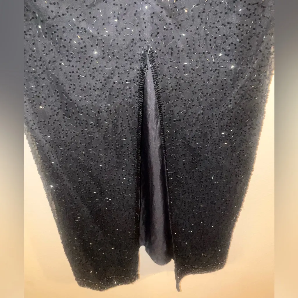 {Laurence Kazar} Vintage Black Beaded Silk Gown M TIMELESS - Image 12
