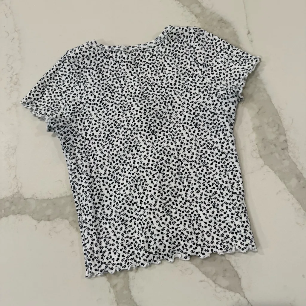 Brandy Melville Floral Button Up Baby Tee Crop Top Womens OS White/Blue Coquette - Image 8