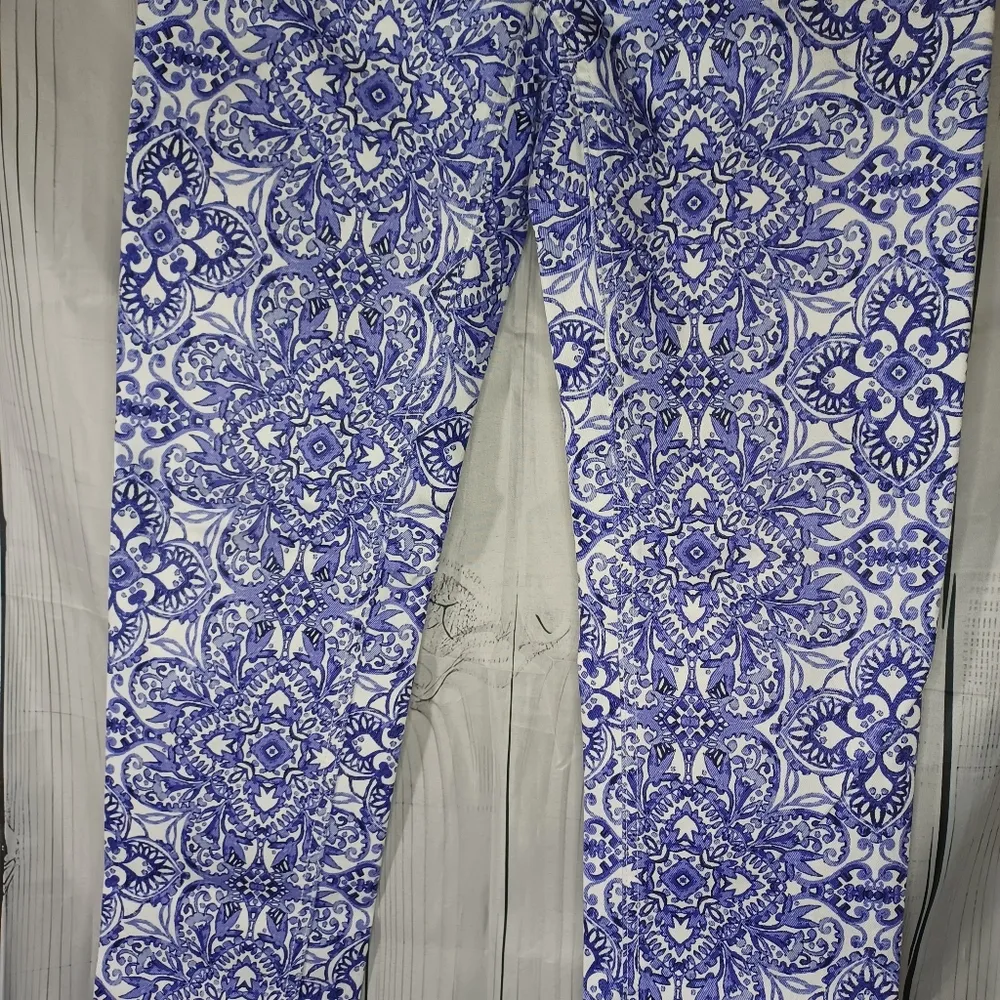 White House Black Market Slim Ankle Blue and White Patterned Women's Jeans - Image 4