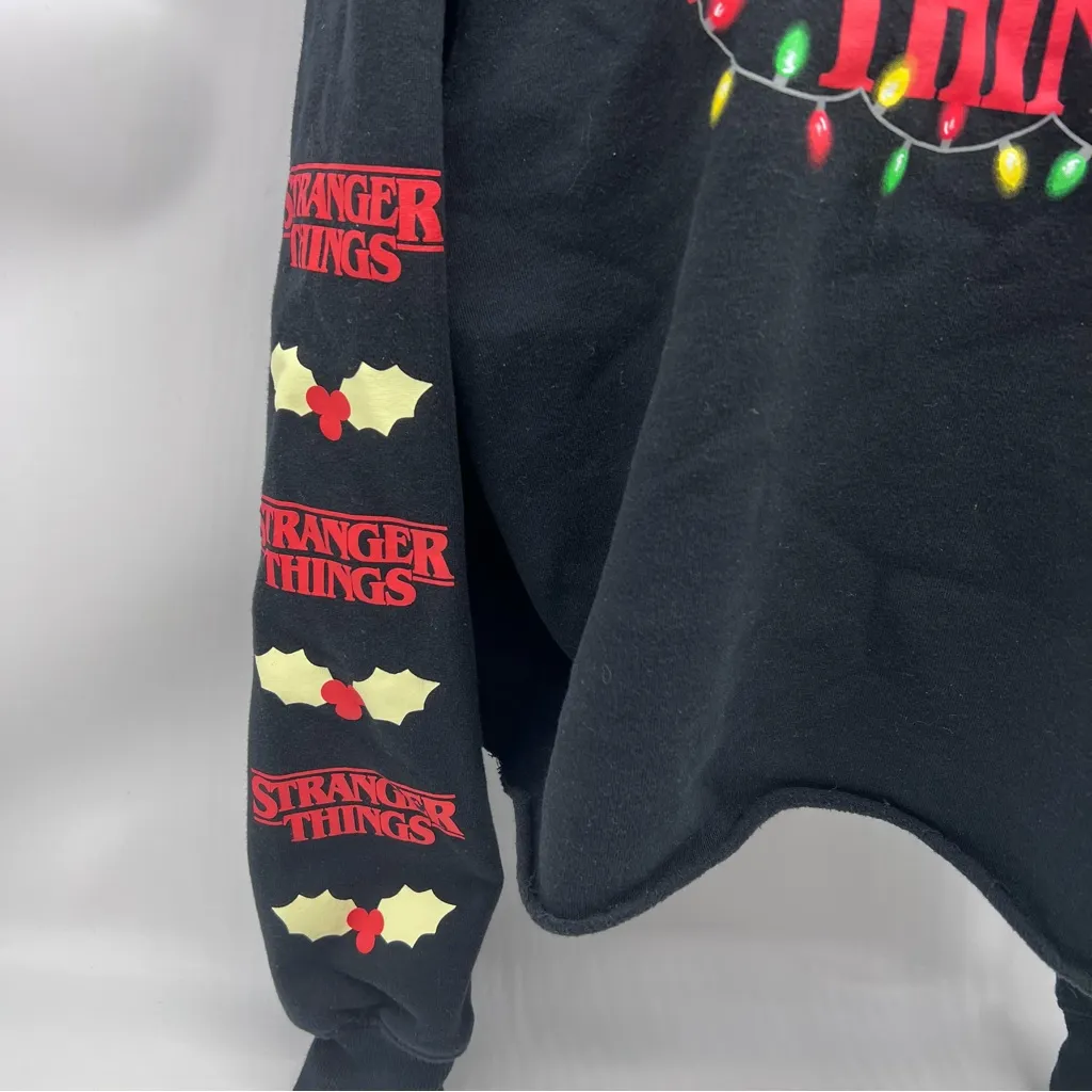 Stranger Things TV Show Black Christmas Themed Sweatshirt with Raw Hem-Size XXL - Image 3