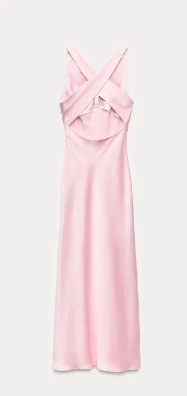 Zara maxi dress midi Light Pink satin effect wedding party - Image 5