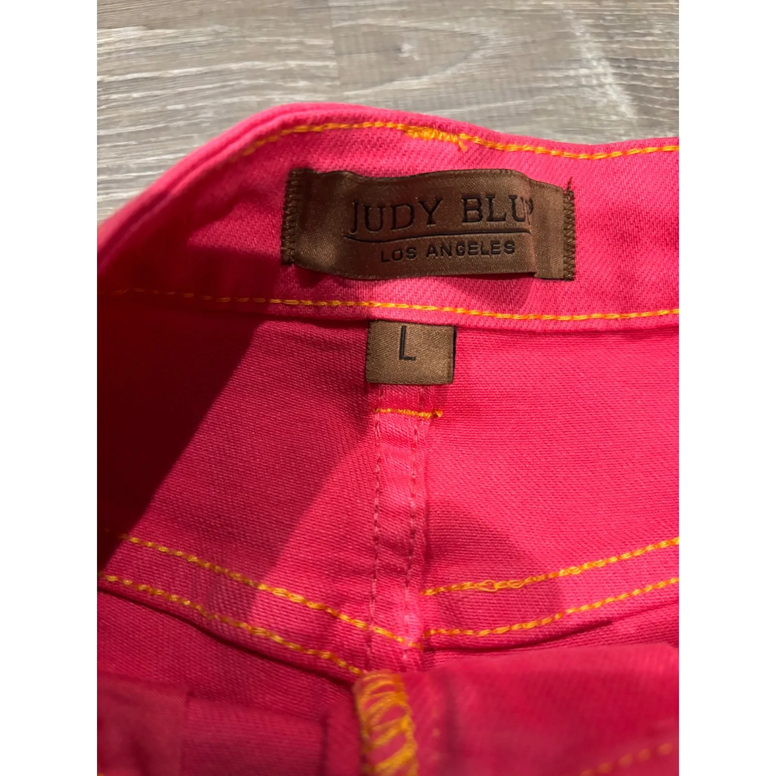 Judy Blue Los Angeles Pink Denim Shorts Bright Colored High Waist Womens L‎ - Image 3