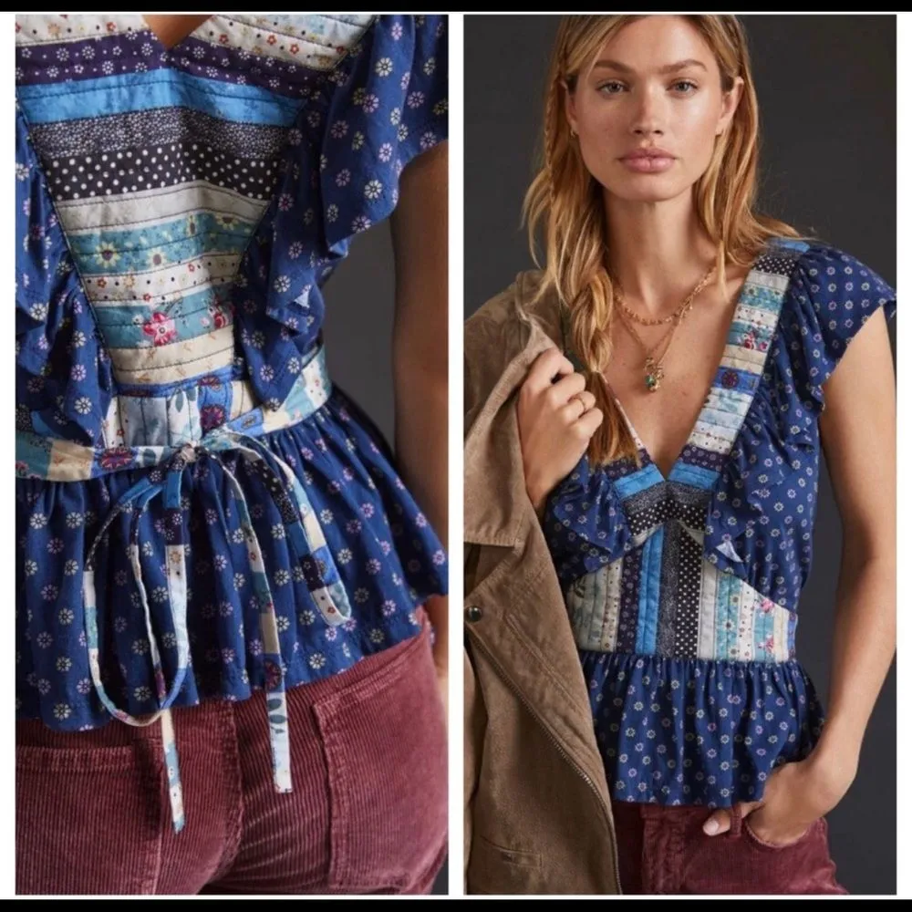 Free People NWT Let Me Be Ruffled Patchwork Top - Image 2
